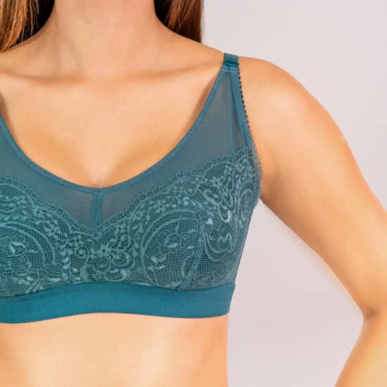 Brasier tipo top sin aro con encaje y tull color verde jade