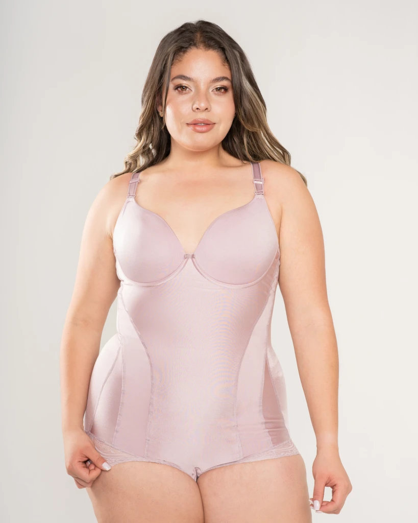 Body de Control Copa Profunda en mauve, de frente